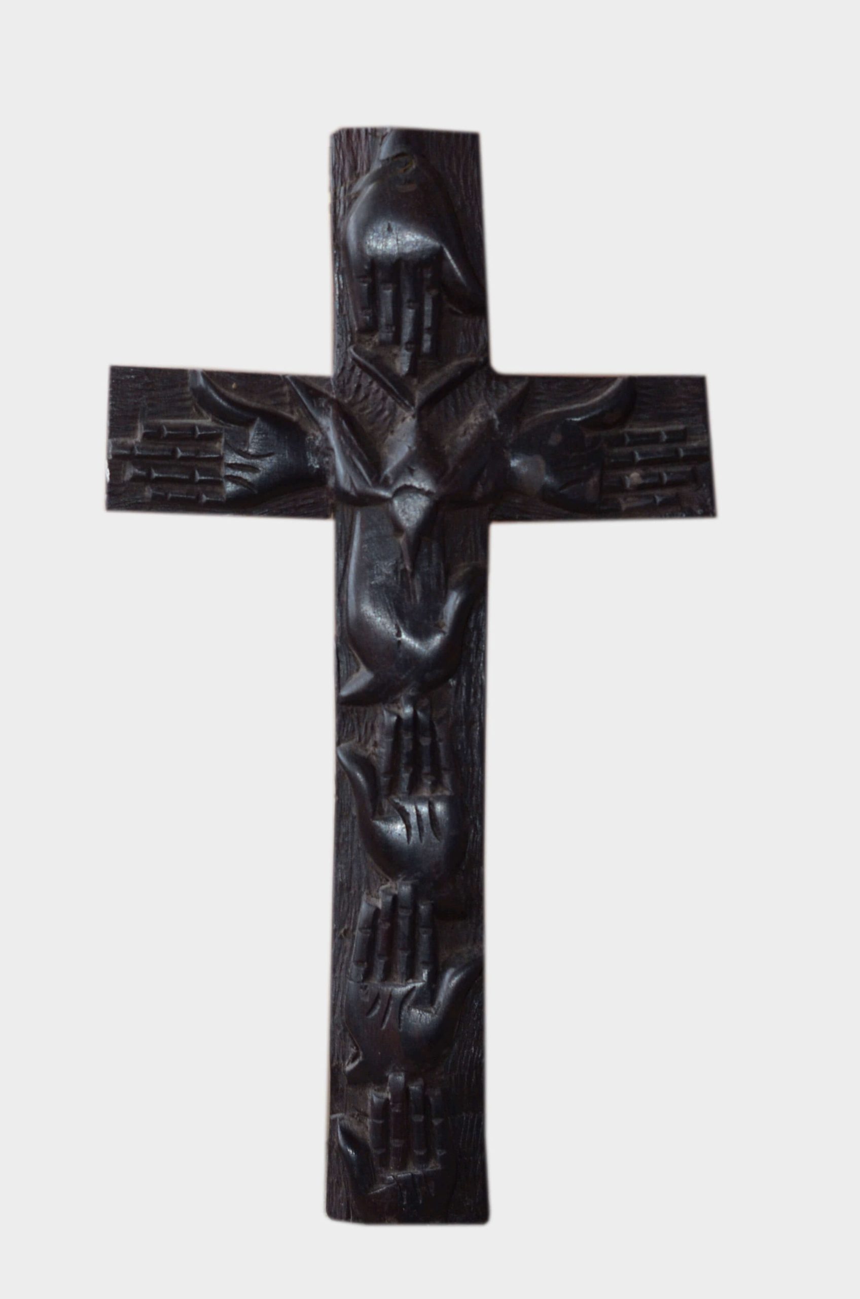 African Hand Carved Wooden Cross Wall Art – Tribal Christian Wall Decor