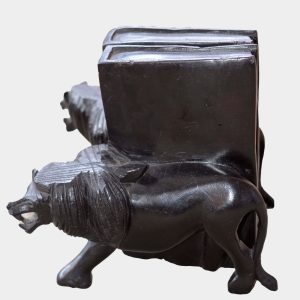 Hand-Carved Wooden Lion Bookends – African Safari Book Holder (Set of 2)