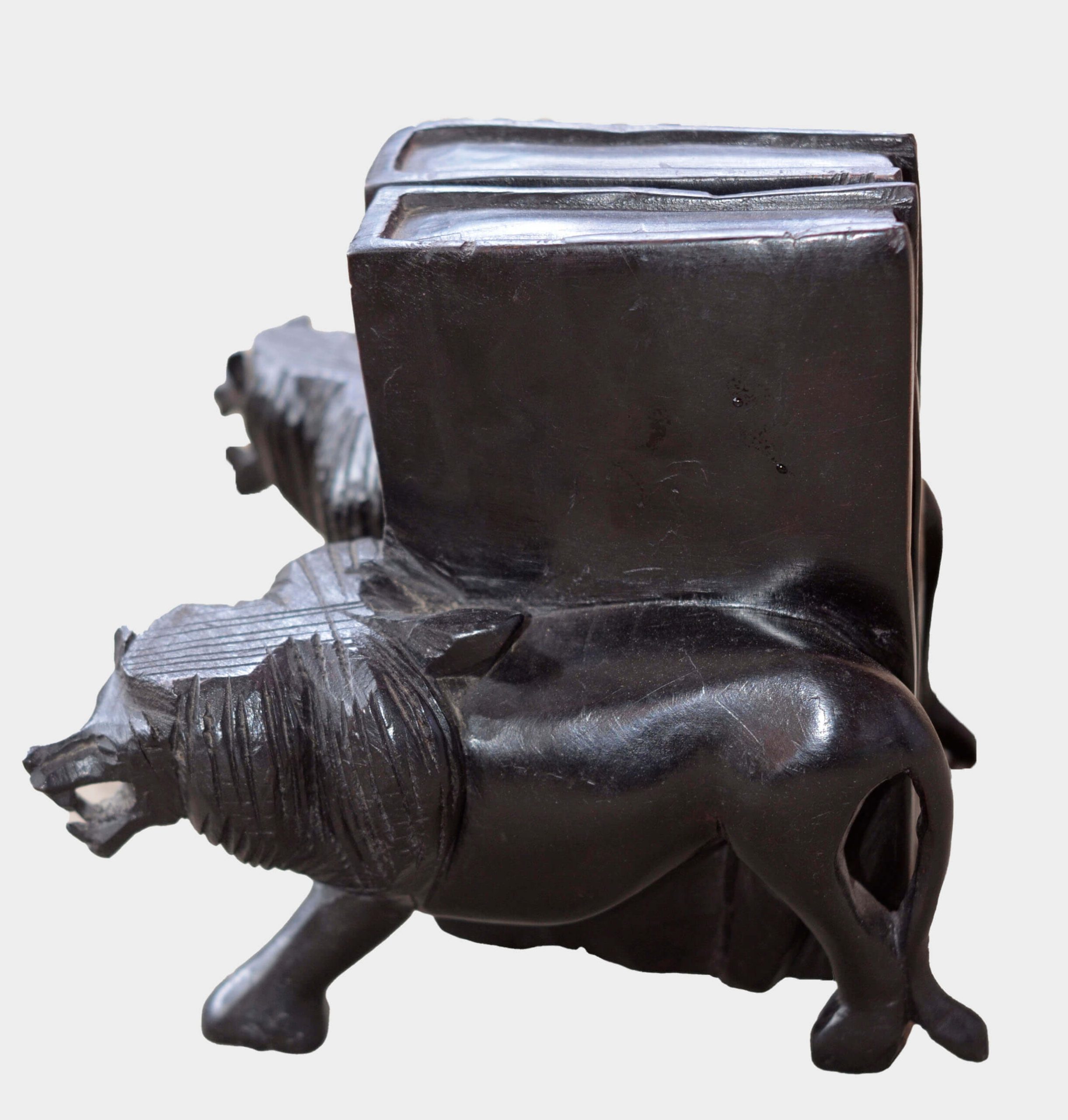 Hand-Carved Wooden Lion Bookends – African Safari Book Holder (Set of 2)