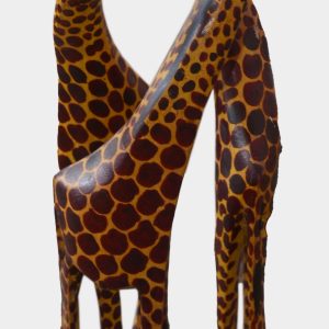 Handcrafted Wooden Giraffe Couple Sculpture – African Style Decorative Figurine