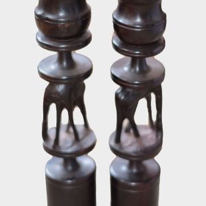 African Hand Carved Wooden Candle Holders Set – Tribal Animal Wood Candle Sticks