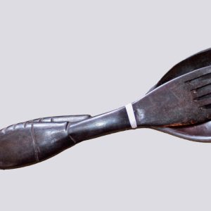 African Hand Carved Wooden Salad Server Set – Tribal Animal Wood Spoon and Fork