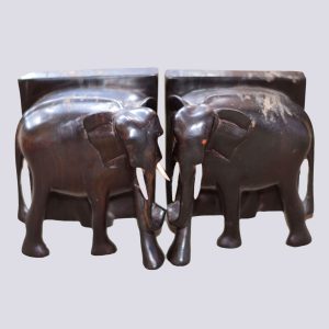 African Hand Carved Wooden Elephant Bookends – Tribal Elephant Book Holder Decor