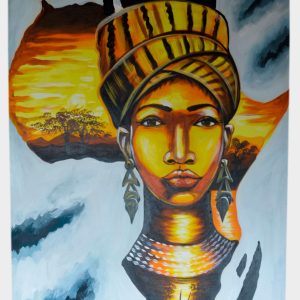 Golden African Queen Canvas Art – Modern Tribal Portrait Painting