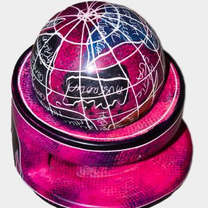 Pink Cosmic Sphere Sculpture – Modern Abstract Decorative Art Object