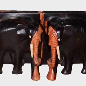 Handcrafted Wooden Elephant Bookends – Tribal Animal Book Holder Set