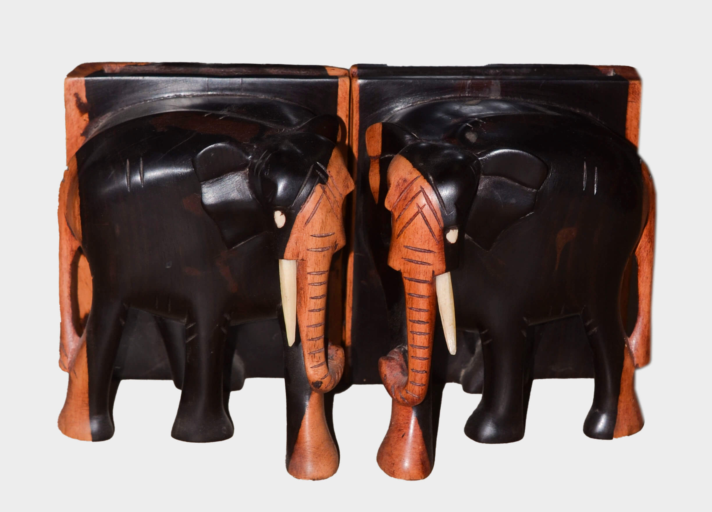 Handcrafted Wooden Elephant Bookends – Tribal Animal Book Holder Set