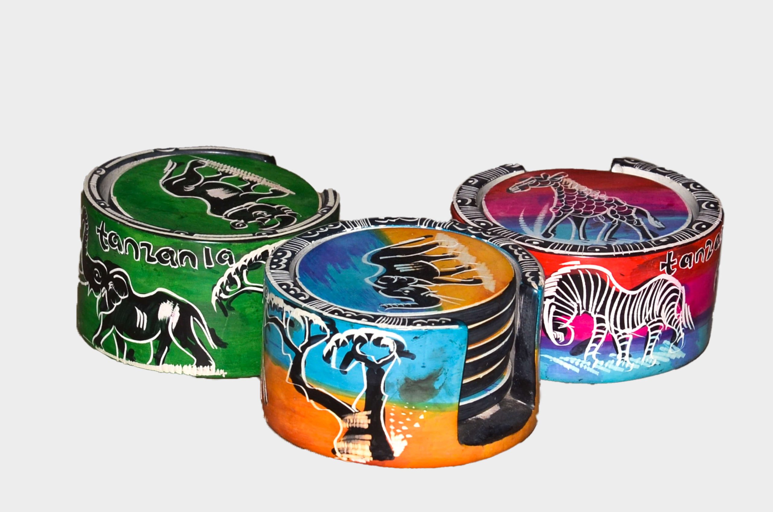 African Safari Animal Coaster Set – Handcrafted Tanzania Wildlife Drink Coasters