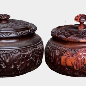 Hand-Carved Wooden Storage Jar with Lid – Elephant Motif Decorative Box