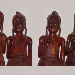 African Hand Carved Wooden Tribal Statues – Traditional Ethnic Figurine Set