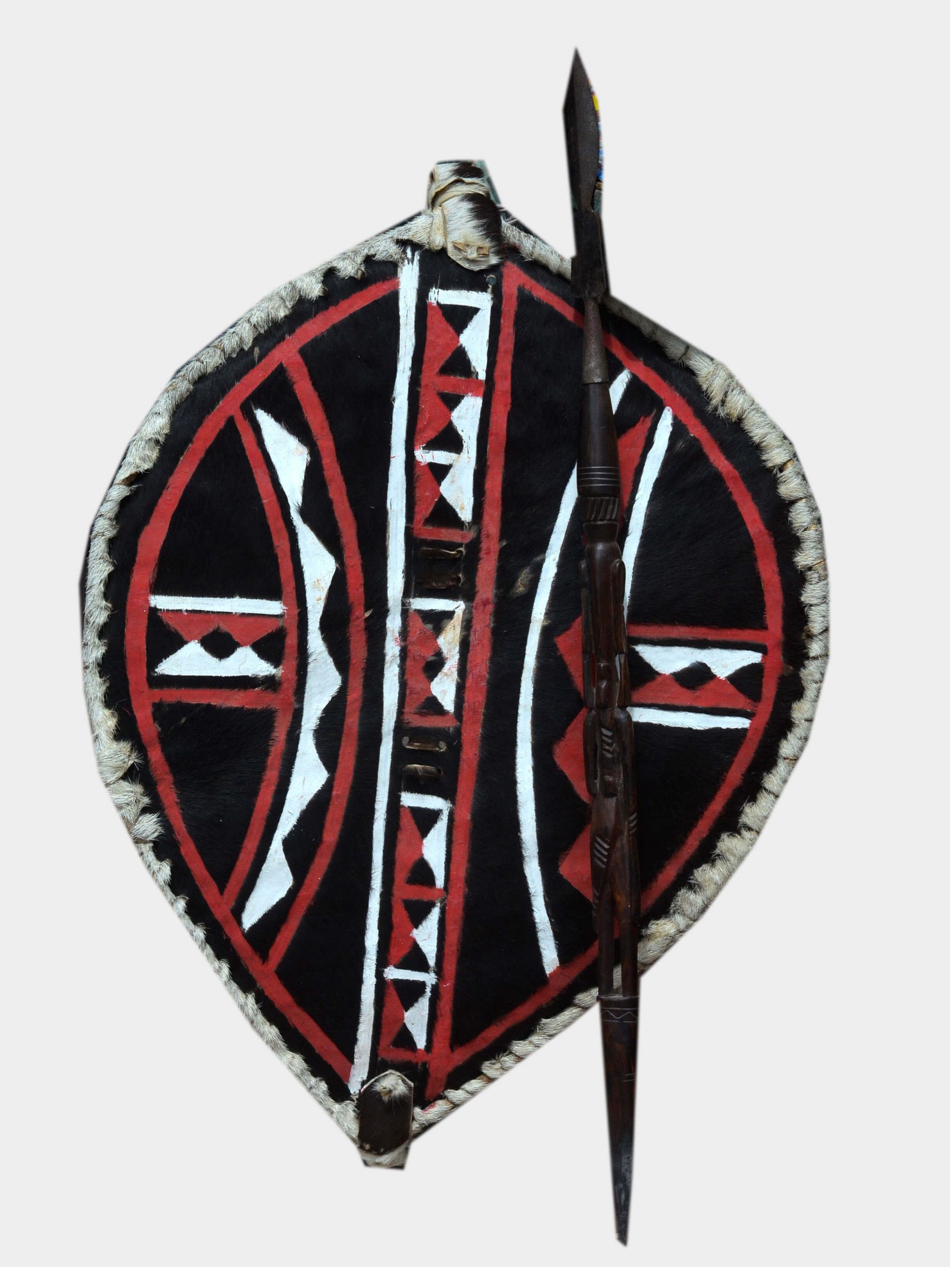 African Tribal Shield and Spear Wall Decoration – Handcrafted Safari Warrior Wall Décor