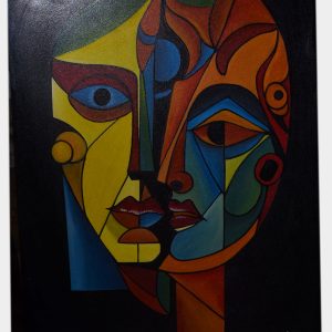 Abstract Cubist Face Painting – Colorful Modern Portrait Wall Art