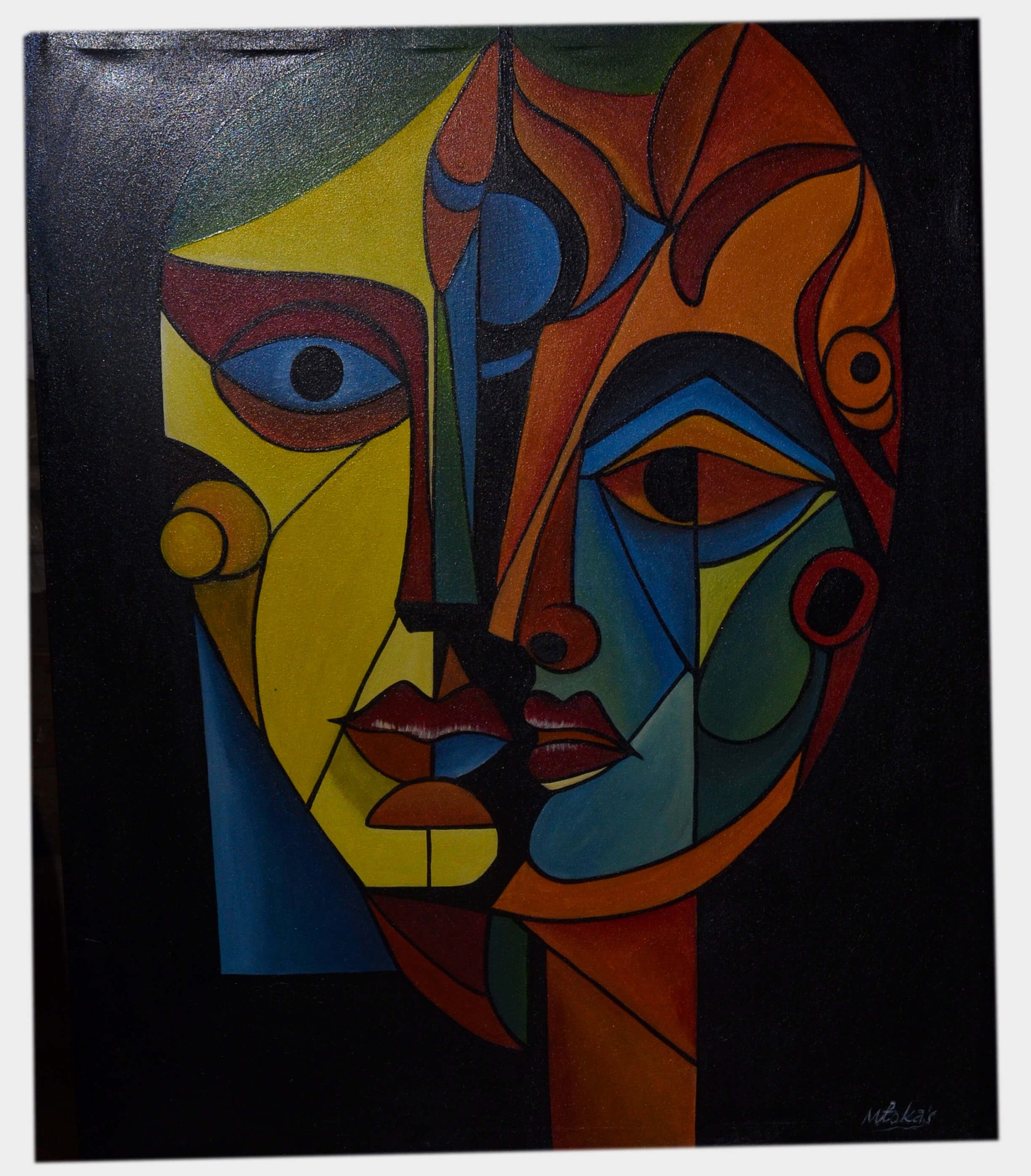 Abstract Cubist Face Painting – Colorful Modern Portrait Wall Art
