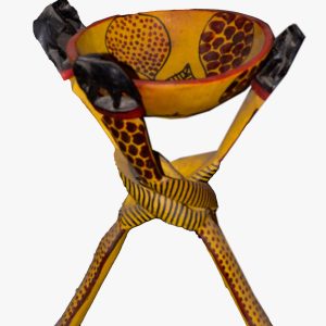 Handcrafted African Tribal Bowl Stand with Elephant Figures