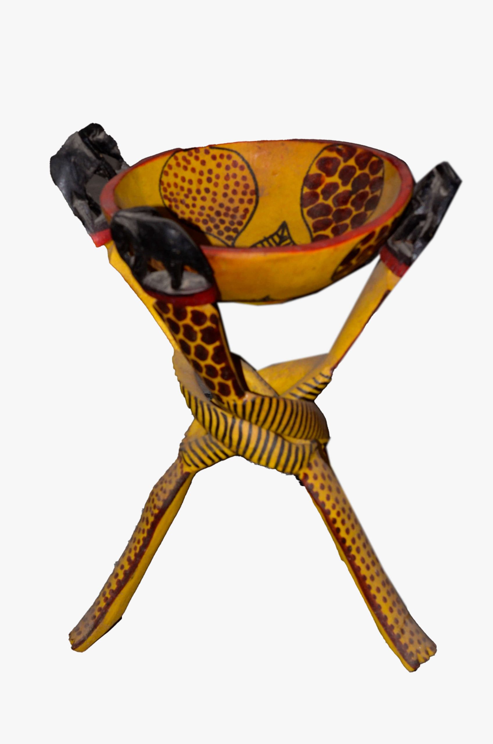 Handcrafted African Tribal Bowl Stand with Elephant Figures