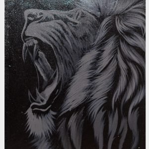 Black & Silver Roaring Lion Wall Art – Modern Wildlife Canvas Painting