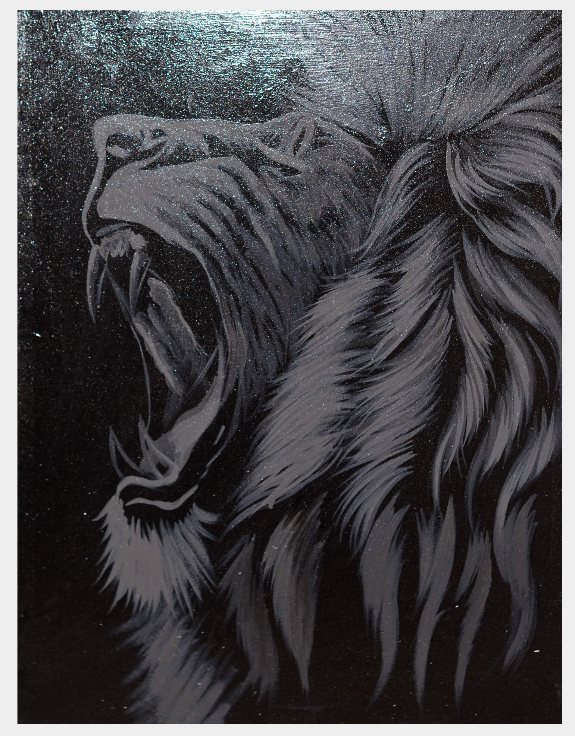 Black & Silver Roaring Lion Wall Art – Modern Wildlife Canvas Painting