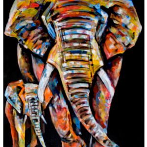 Abstract Elephant Family Canvas Wall Art – Colorful Modern Wildlife Painting