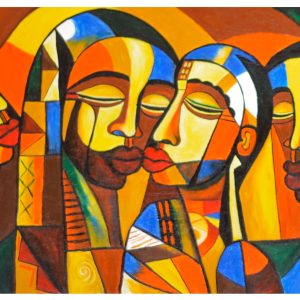 Abstract Faces Cubist Painting – Colorful Modern Portrait Wall Art