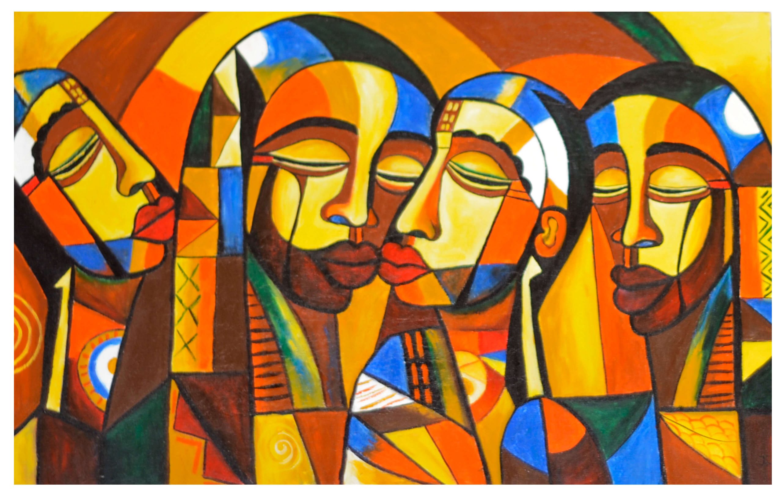 Abstract Faces Cubist Painting – Colorful Modern Portrait Wall Art