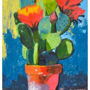 Colorful Cactus Flower Wall Art – Hand-Painted Desert Plant Canvas Décor