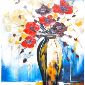 Modern Floral Vase Painting – Colorful Abstract Flower Wall Art
