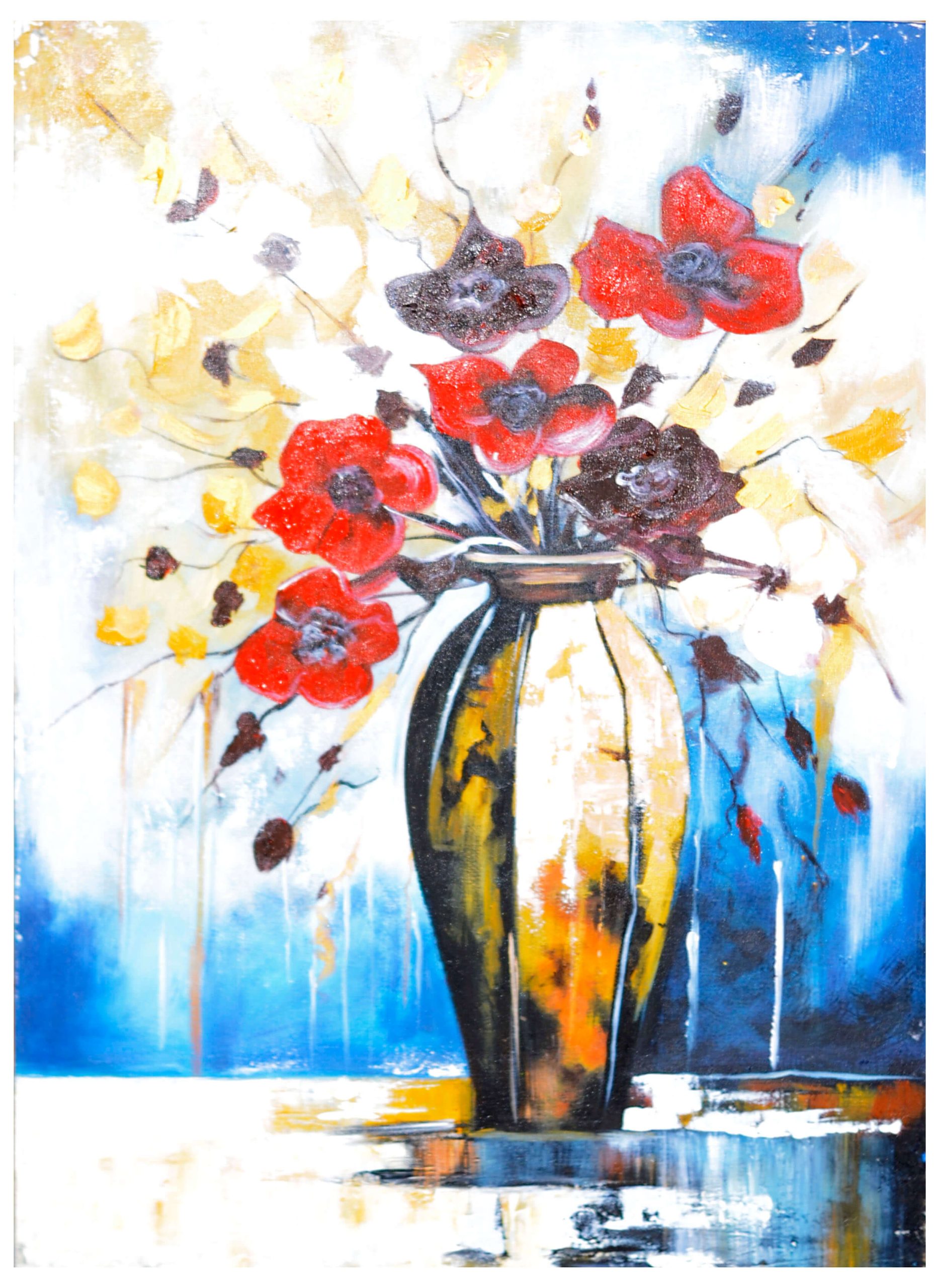 Modern Floral Vase Painting – Colorful Abstract Flower Wall Art