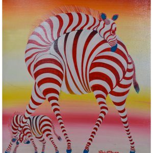 African Zebra Family Wall Art – Colorful Safari Animal Canvas Painting