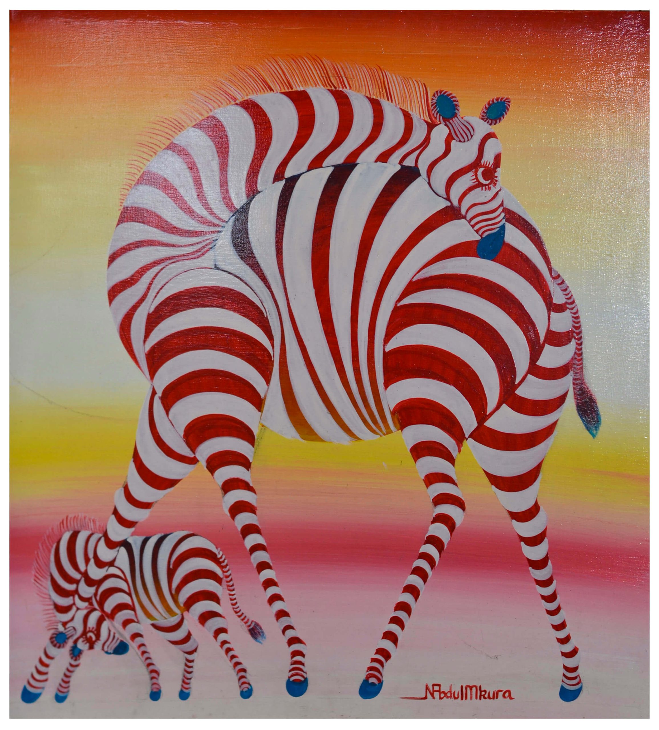 African Zebra Family Wall Art – Colorful Safari Animal Canvas Painting