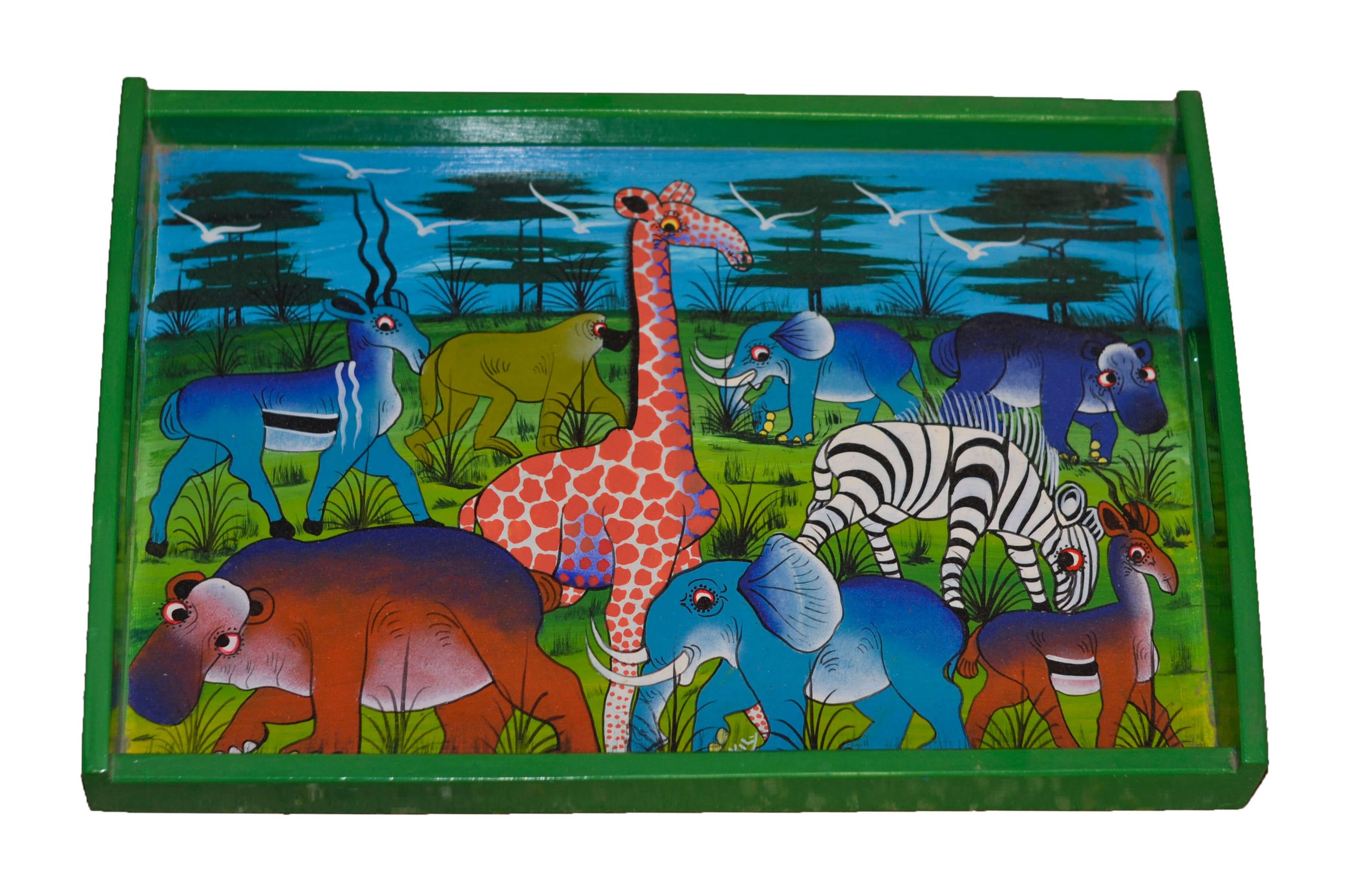 African Elephant Folk Art Decorative Tray – Colorful Wildlife Serving Tray - Image 3