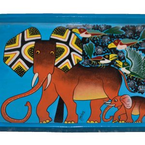 African Elephant Folk Art Decorative Tray – Colorful Wildlife Serving Tray