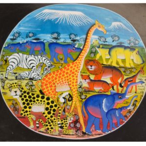 Hand-Painted African Wildlife Decorative Plate – Safari Animal Wall Art Plate