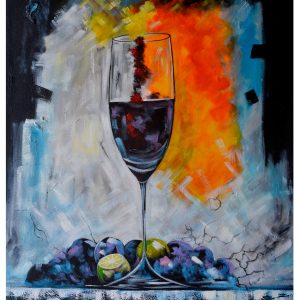 Modern Wine Glass Still Life Painting – Colorful Abstract Wine Wall Art