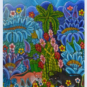 Colorful Jungle Folk Art Painting – Tropical Wildlife Floral Canvas Wall Art