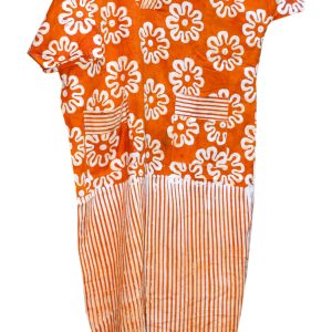 Orange Batik Kaftan Dress – Handmade Floral Pattern Ethnic Tunic