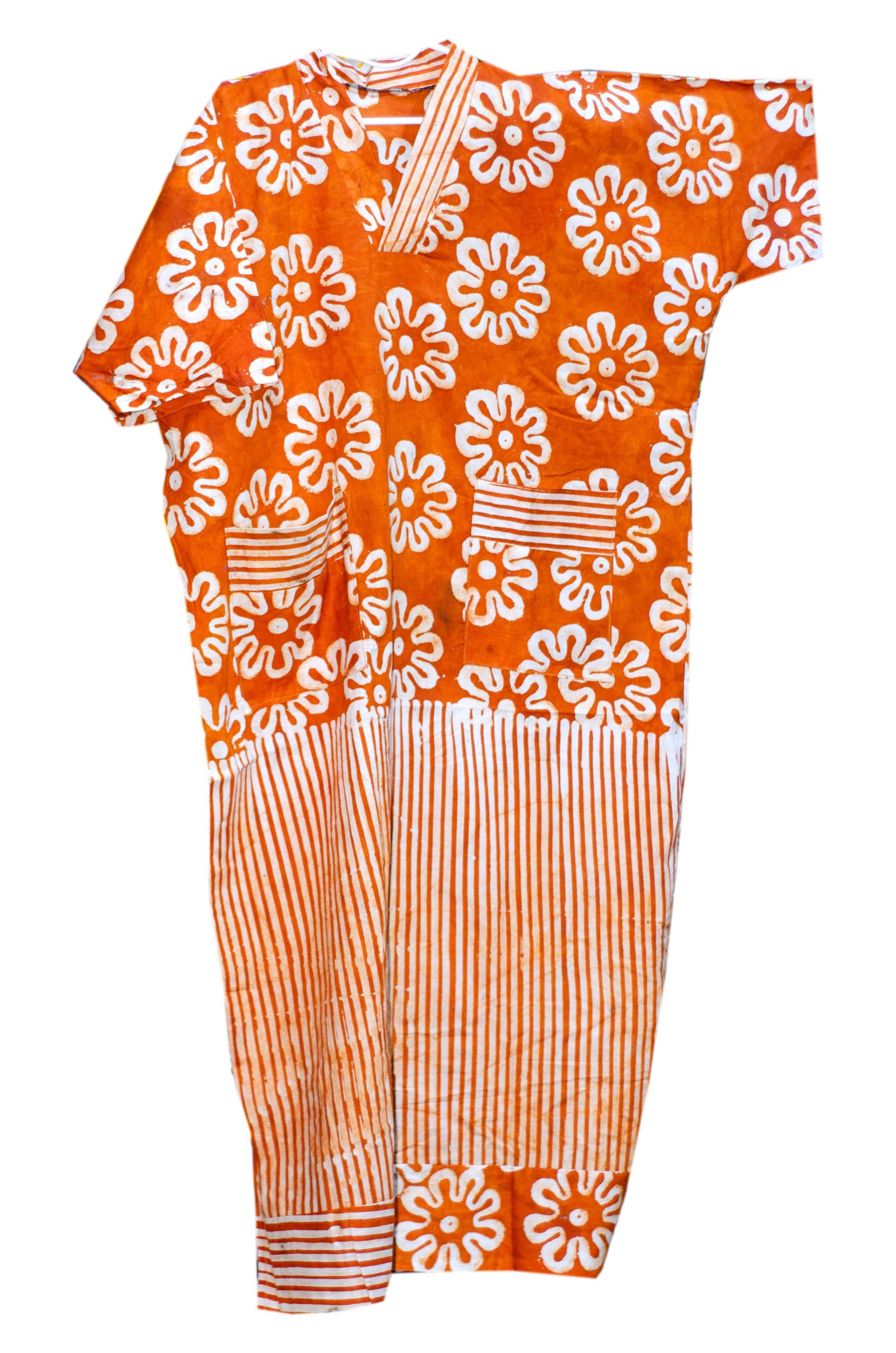 Orange Batik Kaftan Dress – Handmade Floral Pattern Ethnic Tunic