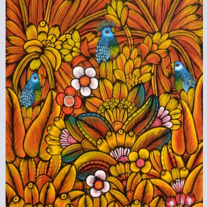 Colorful Tropical Bird Folk Art Painting – Vibrant Floral Nature Wall Art