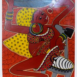 African Woman with Fruit Basket Painting – Colorful Folk Art Canvas Wall Art