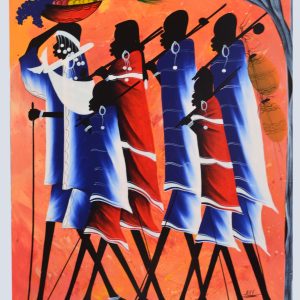 African Women Silhouette Painting – Colorful Cultural Folk Art Wall Décor