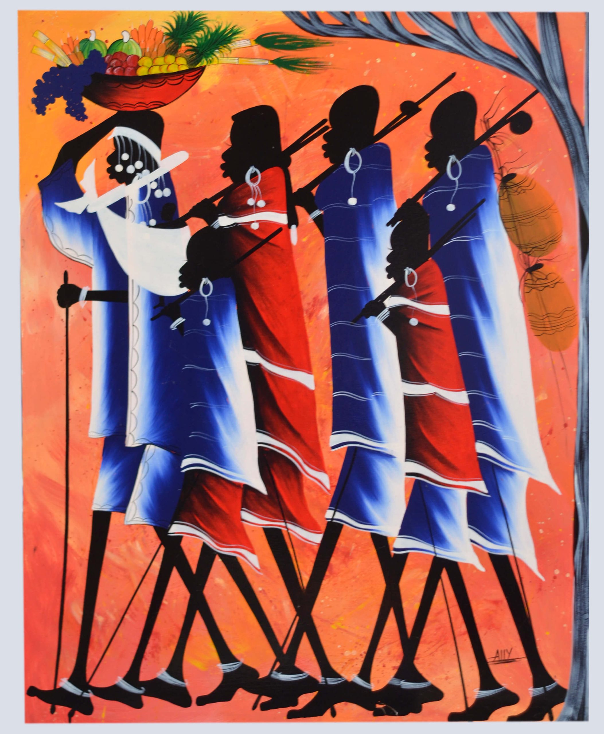 African Women Silhouette Painting – Colorful Cultural Folk Art Wall Décor