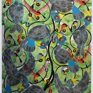 Colorful Birds in Tree Folk Art Painting – Decorative Nature Wall Art