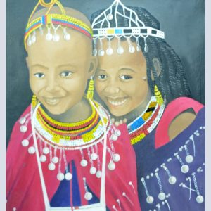 African Tribal Children Portrait Painting – Cultural Ethnic Art Canvas Wall Art