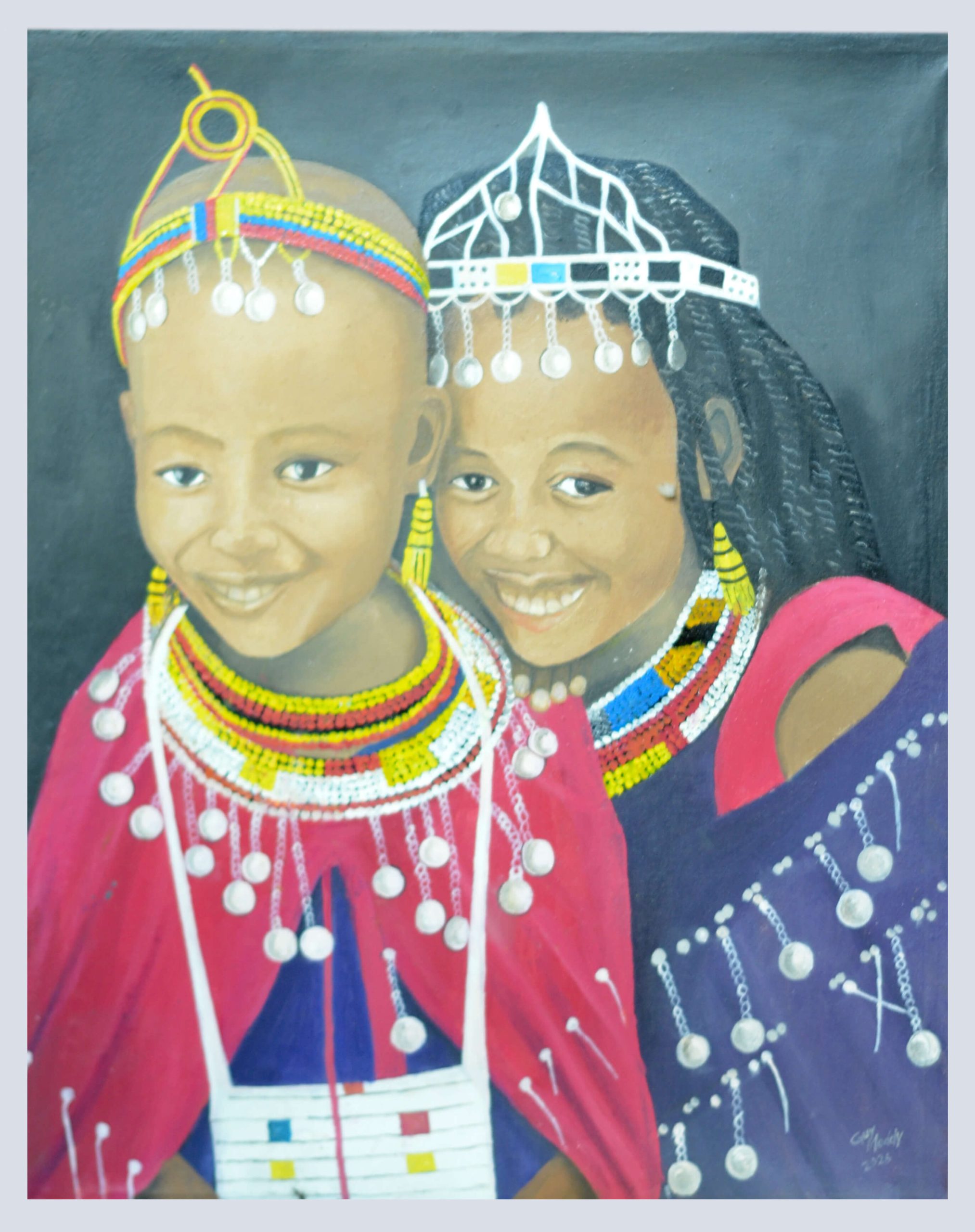 African Tribal Children Portrait Painting – Cultural Ethnic Art Canvas Wall Art