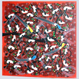 Abstract Bird Pattern Painting – Colorful Folk Art Canvas Wall Art