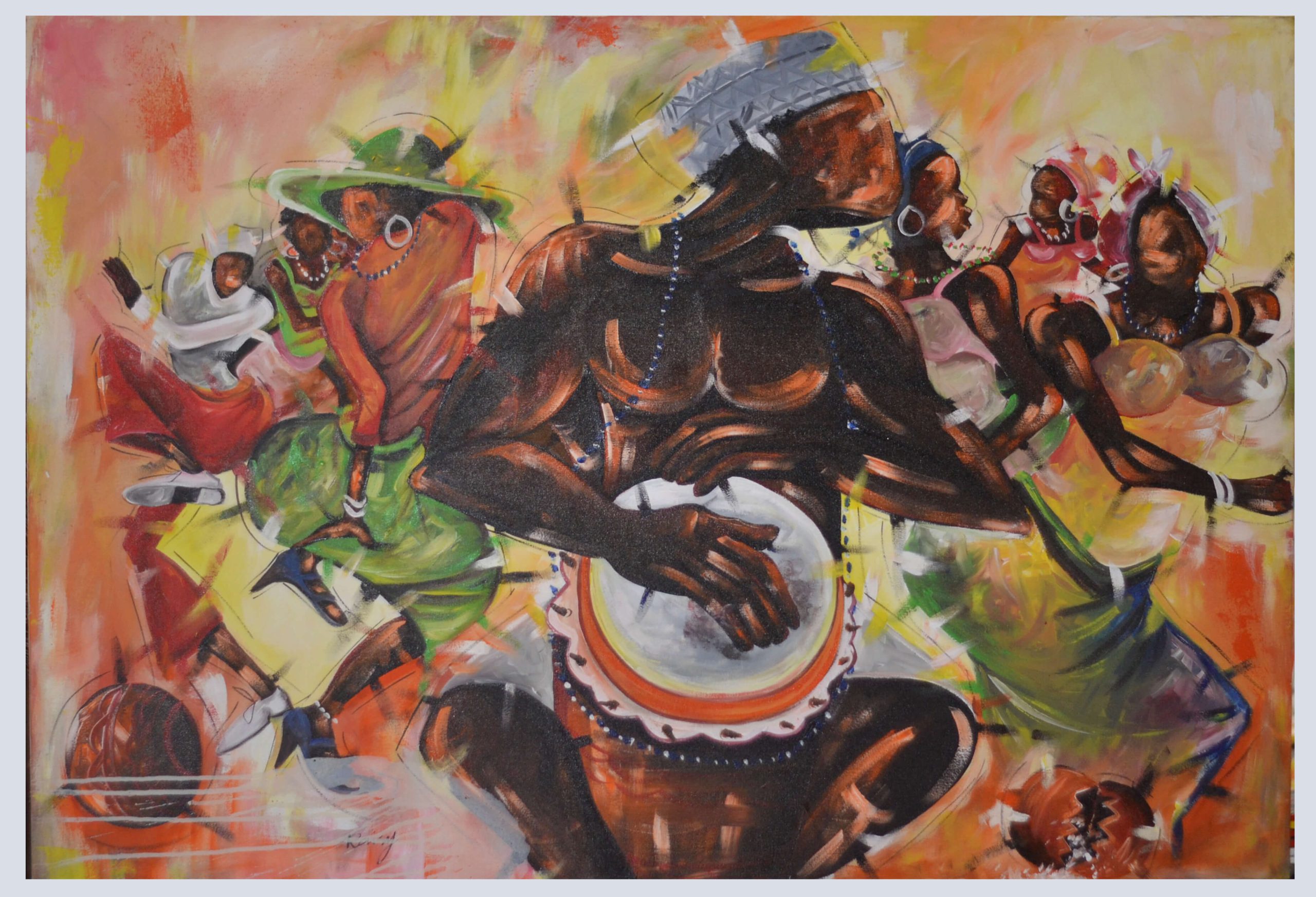 African Drum Dance Painting – Vibrant Cultural Music Canvas Wall Art