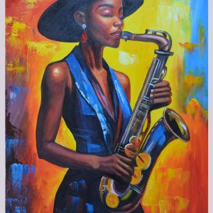 Jazz Saxophone Player Painting – Colorful African Music Wall Art
