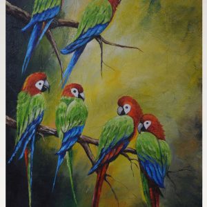 Colorful Parrot Birds Painting – Tropical Wildlife Canvas Wall Art