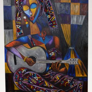 African Woman Guitar Painting – Colorful Abstract Music Wall Art