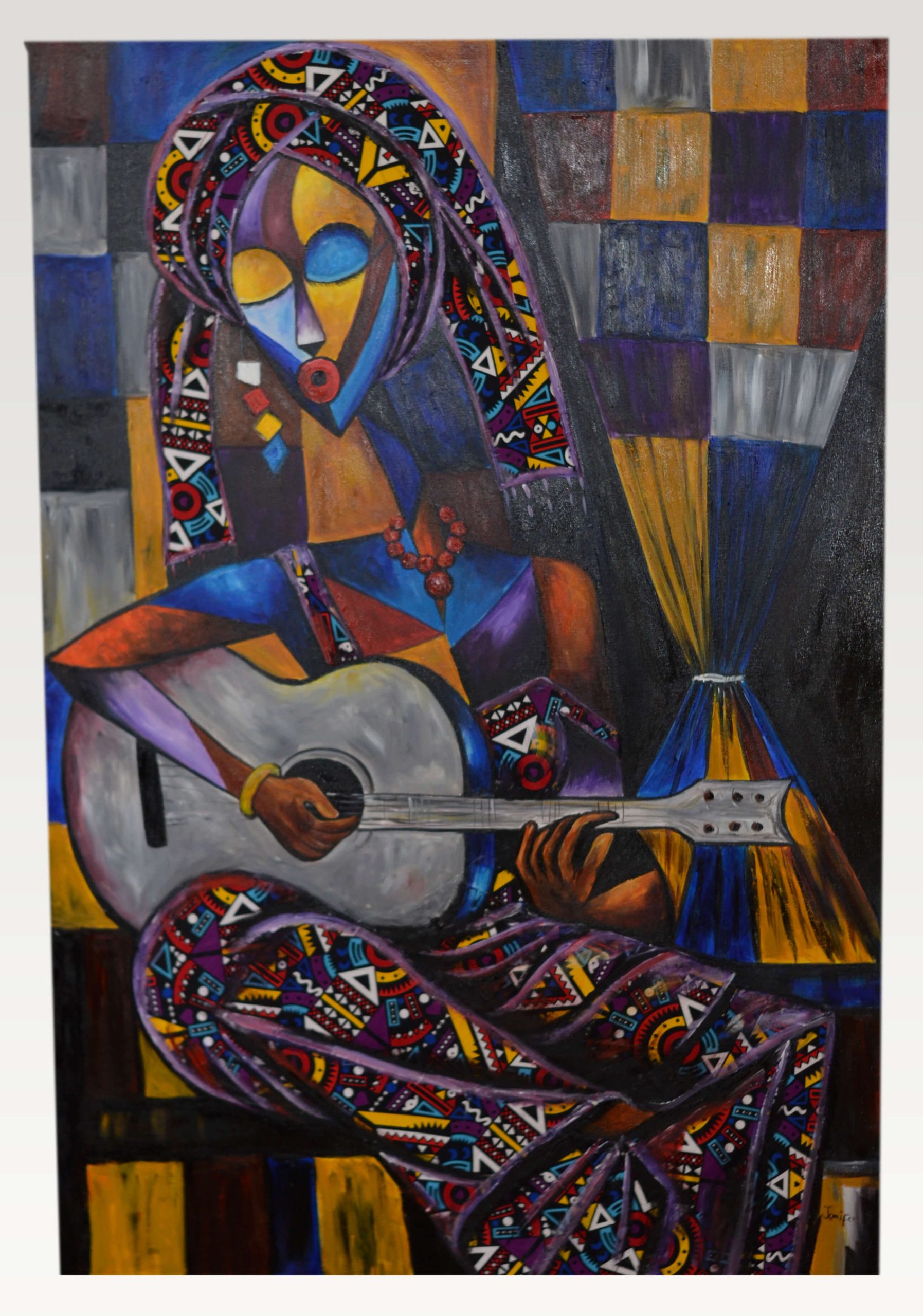 African Woman Guitar Painting – Colorful Abstract Music Wall Art