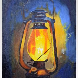 Vintage Oil Lantern Painting – Rustic Light Canvas Wall Art